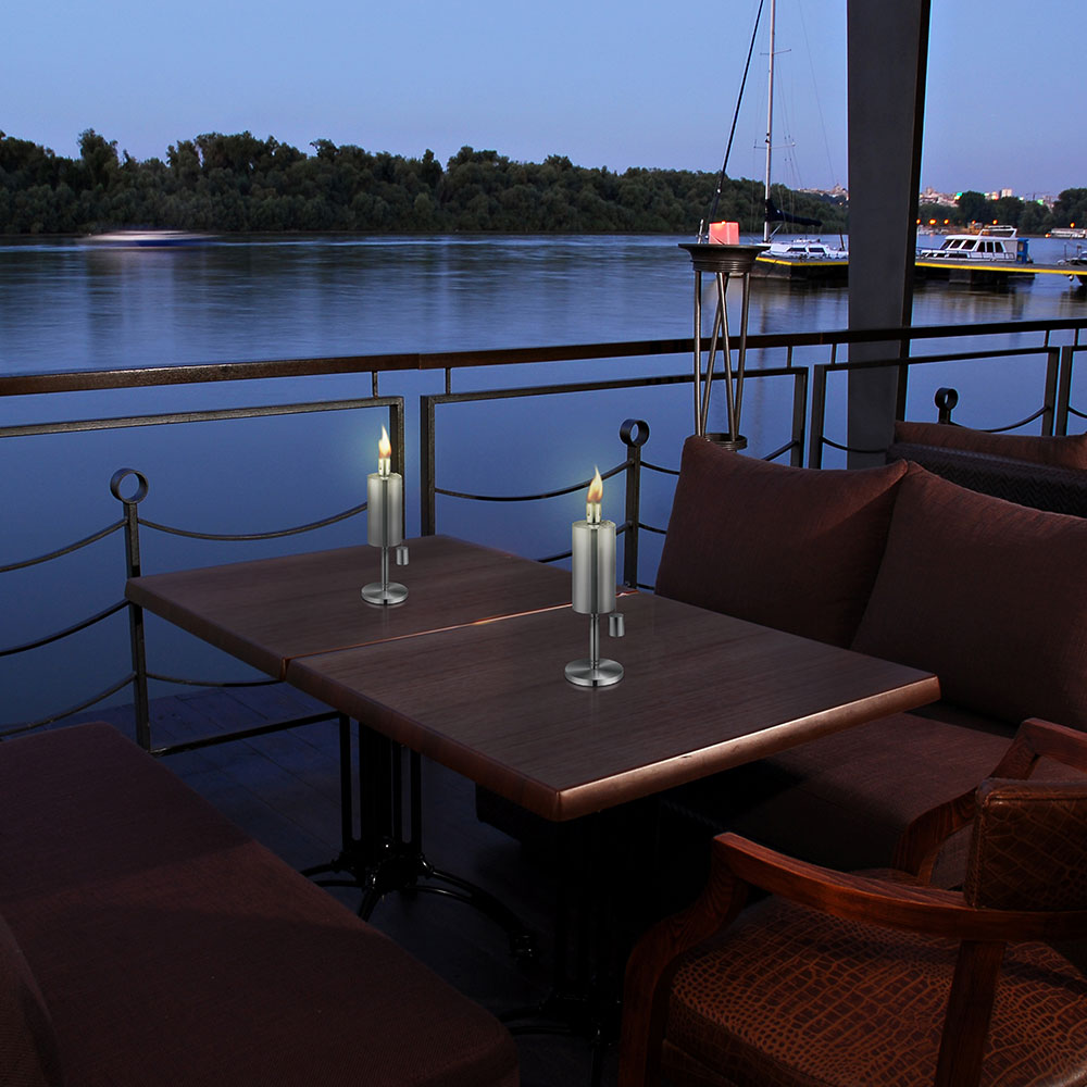 Anywhere Fireplace 10 1/2 Inch Stainless Steel Cylinder Outdoor Tabletop Citronella/Lamp Oil Torch