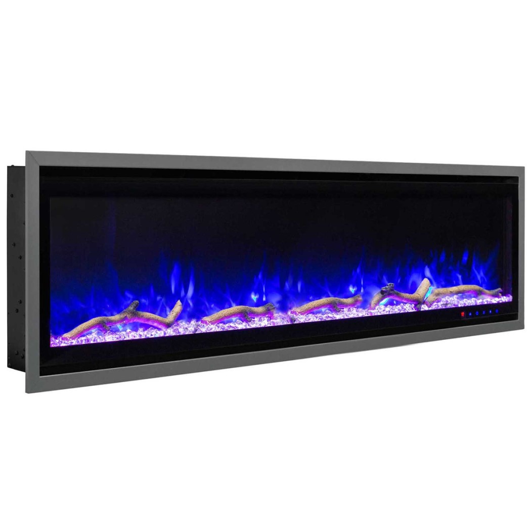 JR Home 60 Inch Kennedy II Recessed or Wall Mounted Electric Fireplace
