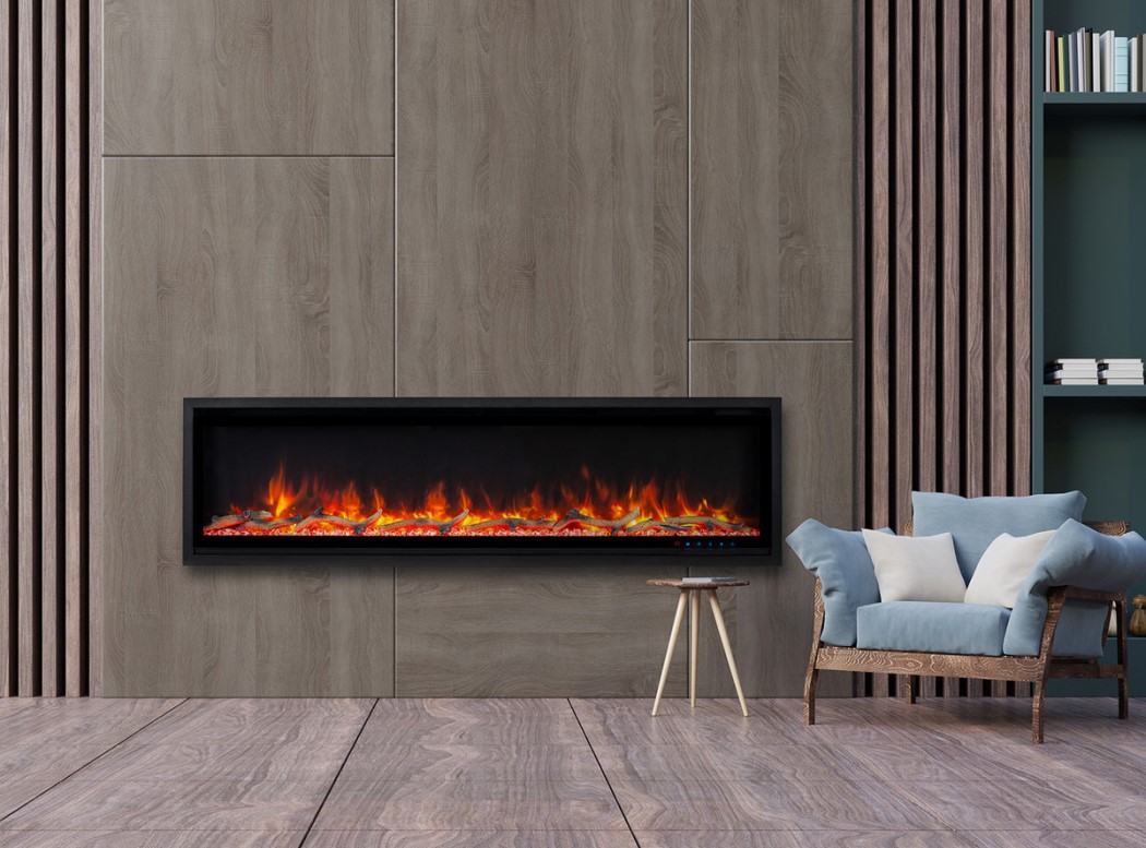 JR Home 60 Inch Kennedy II Recessed or Wall Mounted Electric Fireplace