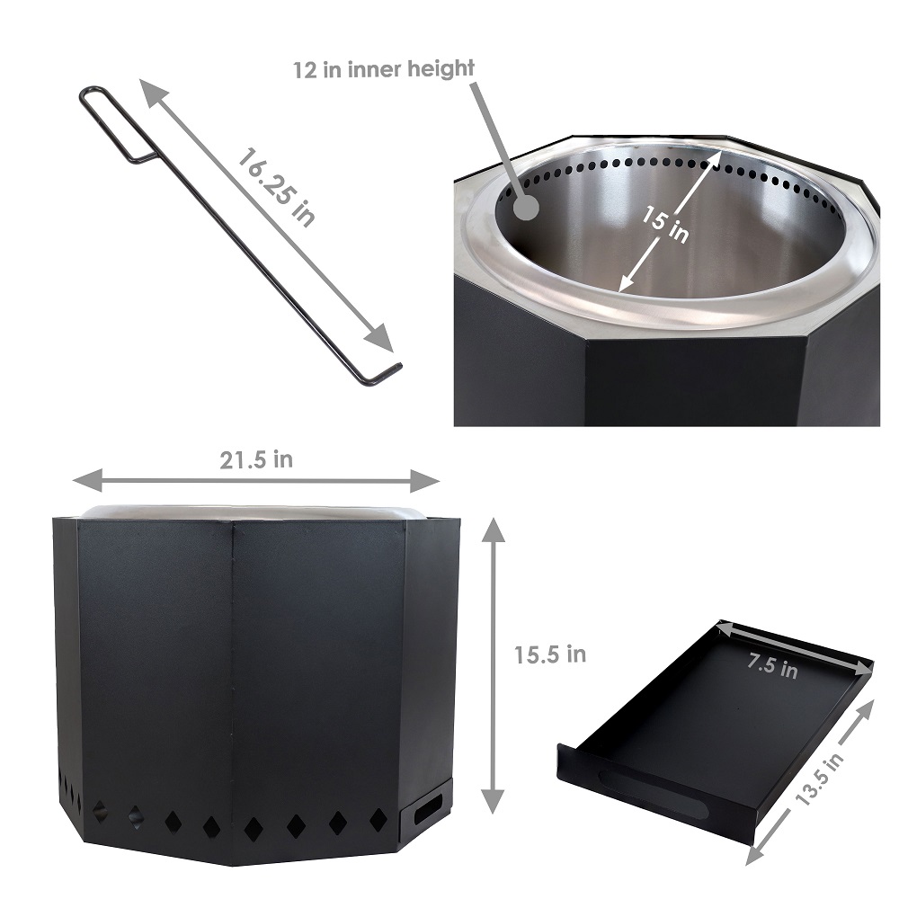 SunnyDaze 22 Inch Stainless Steel Octagon Smokeless Woodburning Fire Pit