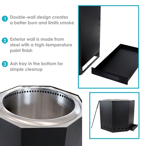SunnyDaze 22 Inch Stainless Steel Octagon Smokeless Woodburning Fire Pit