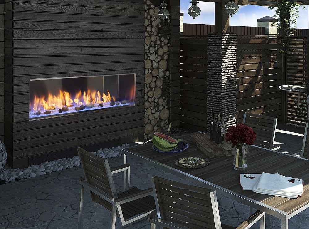 Outdoor Lifestyles 48 Inch Lanai Linear Outdoor Gas Fireplace - IntelliFire IPI