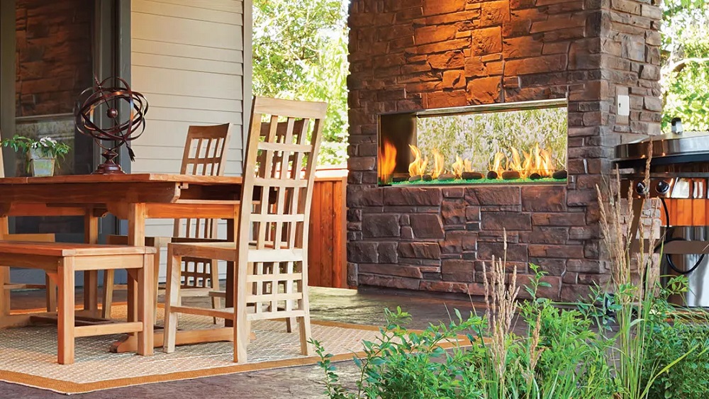 Outdoor Lifestyles 48 Inch Lanai See-Through Linear Outdoor Gas Fireplace - IntelliFire IPI