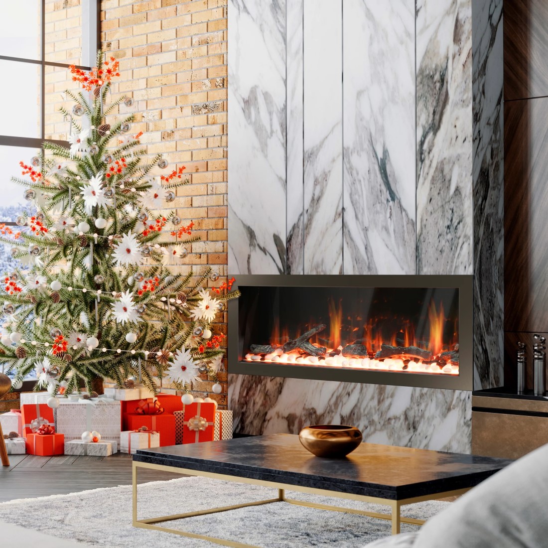 Litedeer Homes Latitude II 78 Inch Seamless Push-in Electric Linear Fireplace