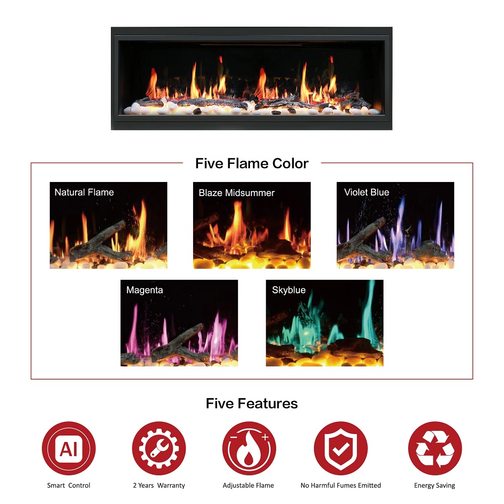 Litedeer Homes Latitude 65 Inch Ultra Slim Built-in Electric Linear Fireplace