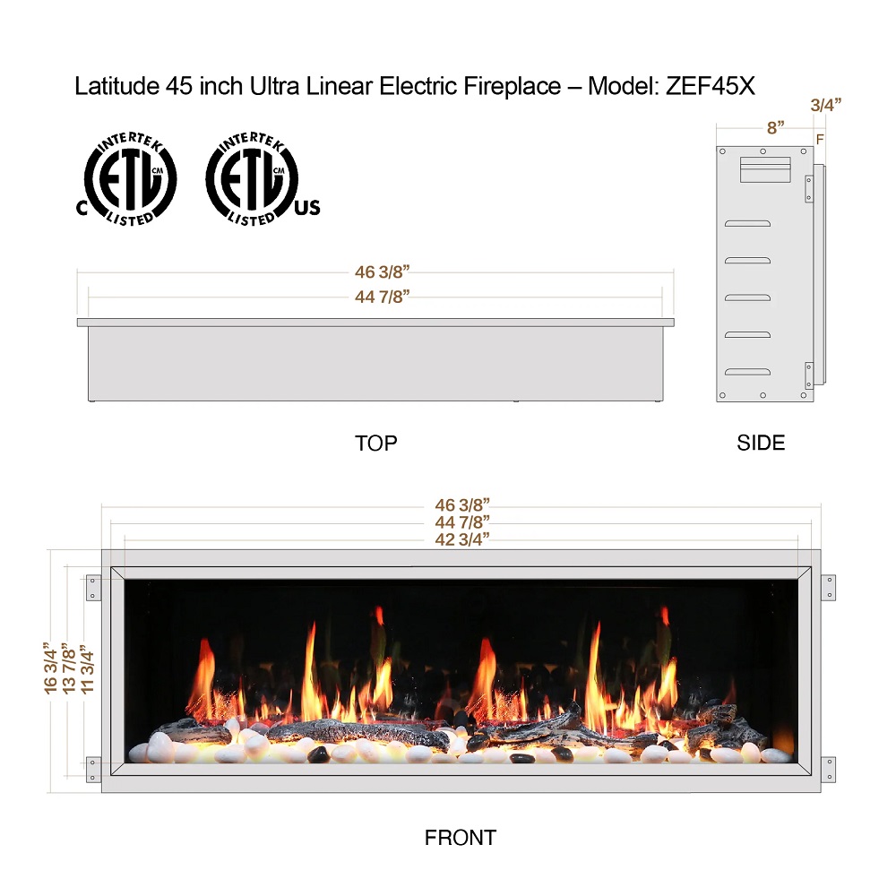 Litedeer Homes Latitude 45 Inch Ultra Slim Built-in Electric Linear Fireplace