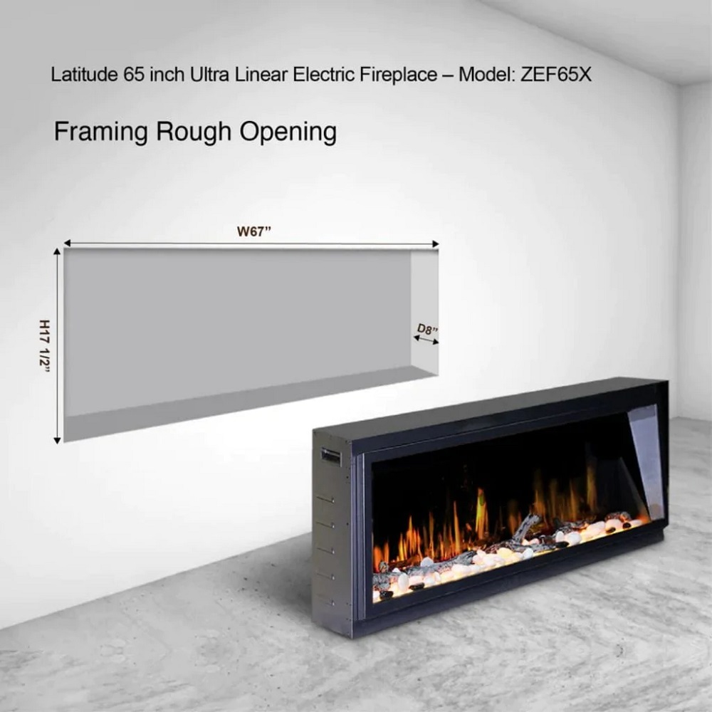 Litedeer Homes Latitude 65 Inch Ultra Slim Built-in Electric Linear Fireplace
