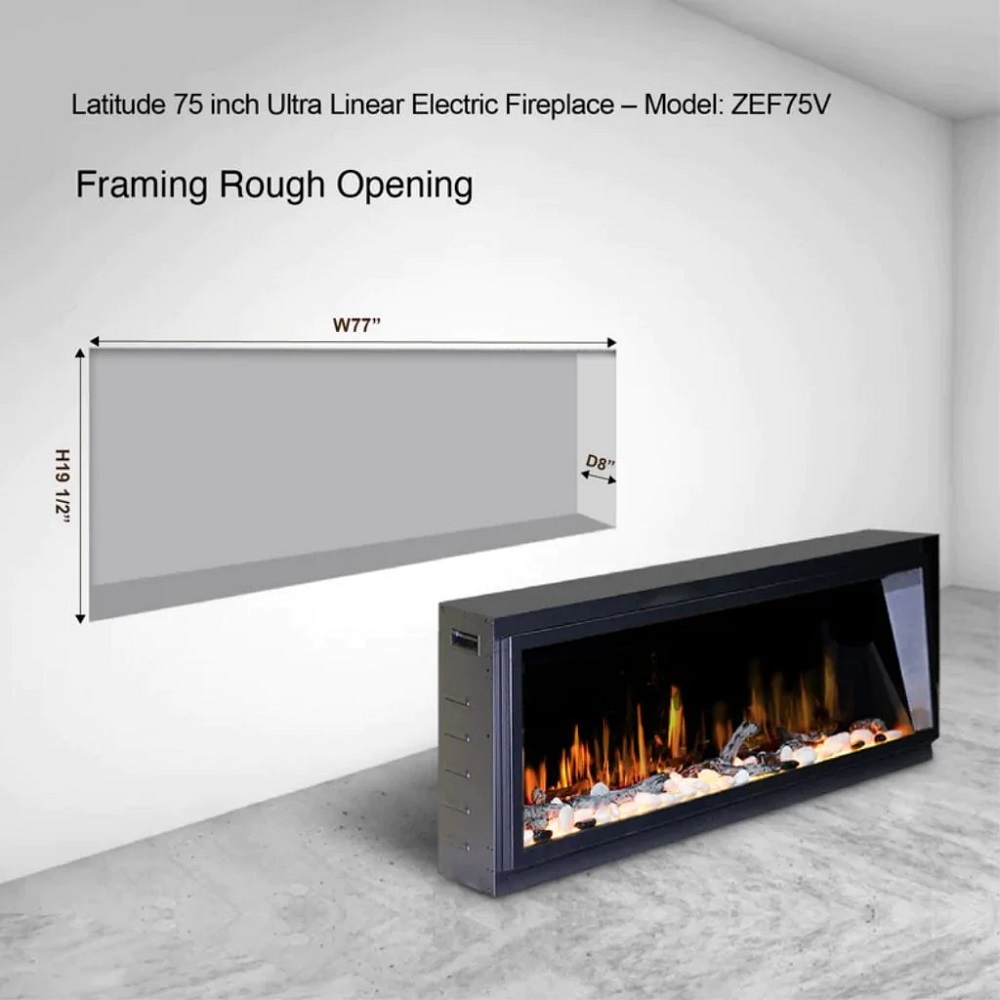 Litedeer Homes Latitude 75 Inch Ultra Slim Built-in Electric Linear Fireplace