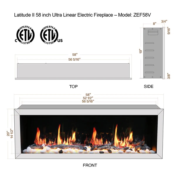 Litedeer Homes Latitude II 58 Inch Seamless Push-in Electric Linear Fireplace