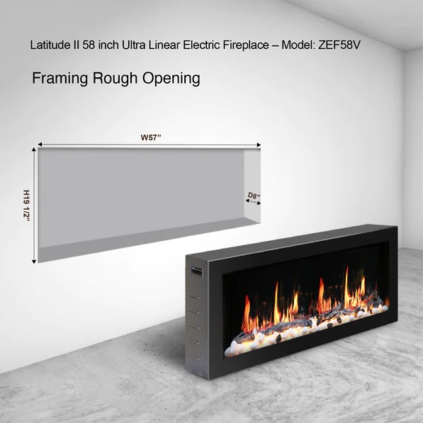 Litedeer Homes Latitude II 58 Inch Seamless Push-in Electric Linear Fireplace