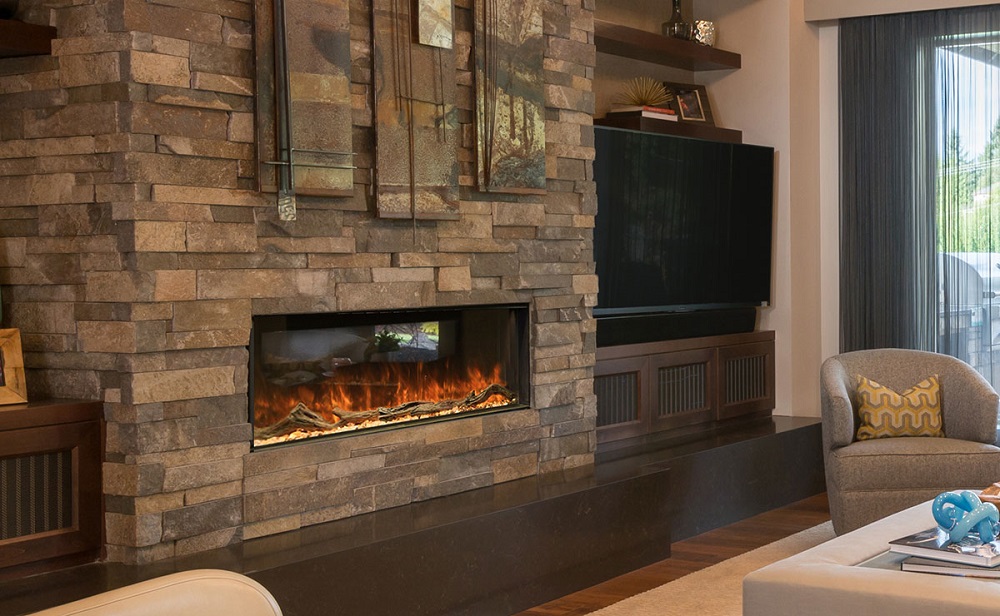 Modern Flames 96 Inch Landscape Pro Bay Front Peninsula Electric Linear Fireplace
