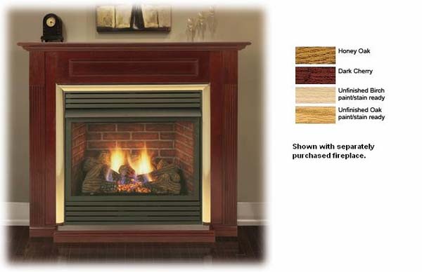 Monessen Economy Birch Wood Fireplace Mantel Surround with Dark Cherry Finish and Hearth for 24 Inch DBX and DFX Fireplace Systems - WSH24F-DC