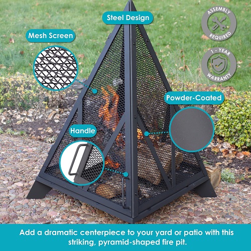 SunnyDaze 25 Inch Majestic Pyramid Heavy-Duty Steel Woodburning Fire Pit
