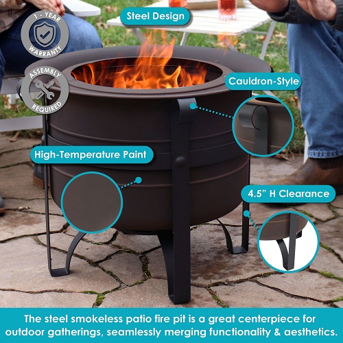 SunnyDaze 23 Inch Cauldron-Style Smokeless Woodburning Fire Pit