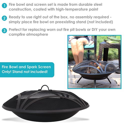 SunnyDaze 23 Inch Classic Elegance Replacement Woodburning Fire Pit Bowl and Spark Screen