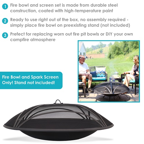 SunnyDaze 39 Inch Classic Elegance Replacement Woodburning Fire Pit Bowl and Spark Screen