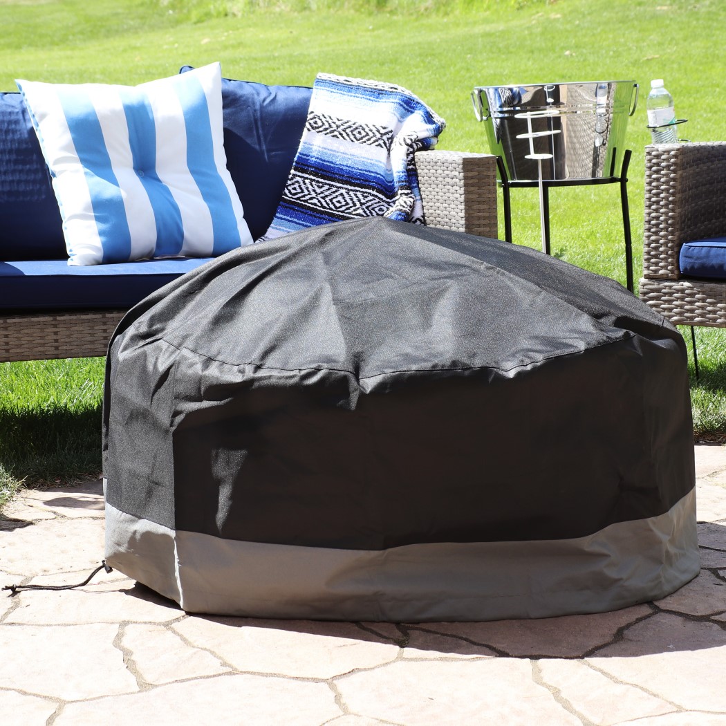 SunnyDaze 40 Inch 2-Tone Round Polyester Outdoor Fire Pit Cover