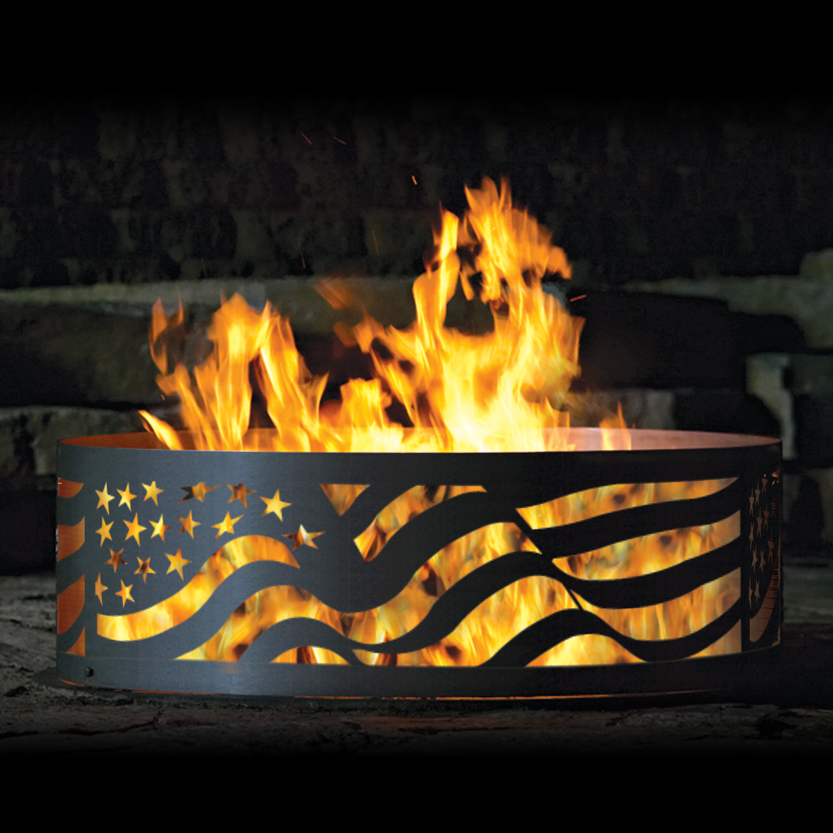 P&D Metal Works American Flag Wood Burning Fire Ring