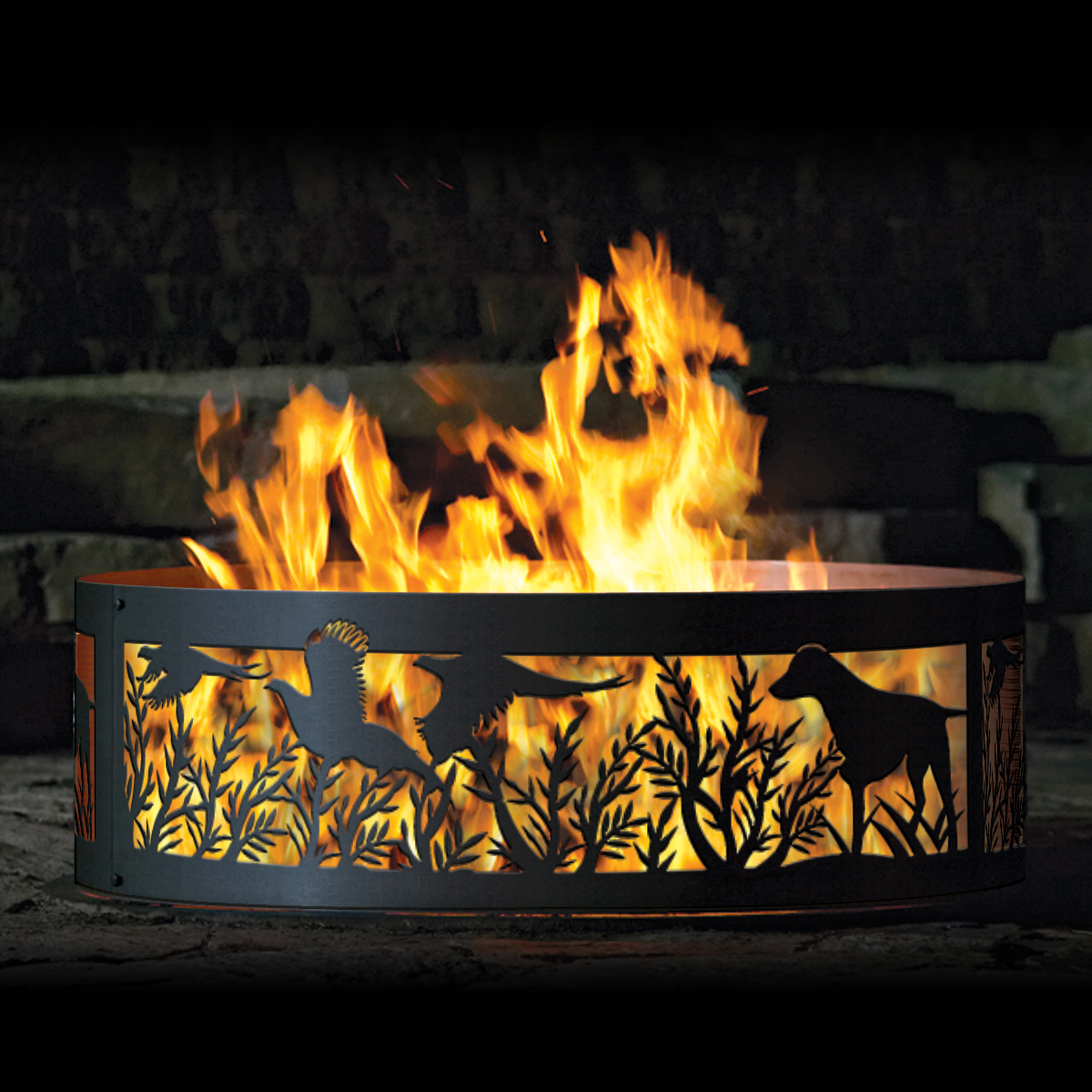 P&D Metal Works Dog and Pheasant Wood Burning Fire Ring