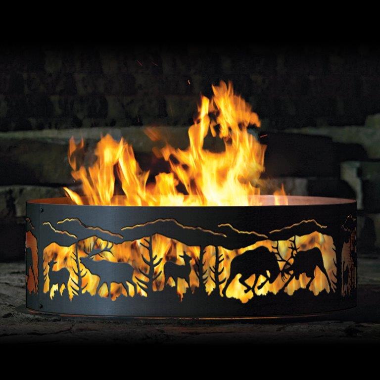 P&D Metal Works Fighting Elk Wood Burning Fire Ring - 14 Gauge