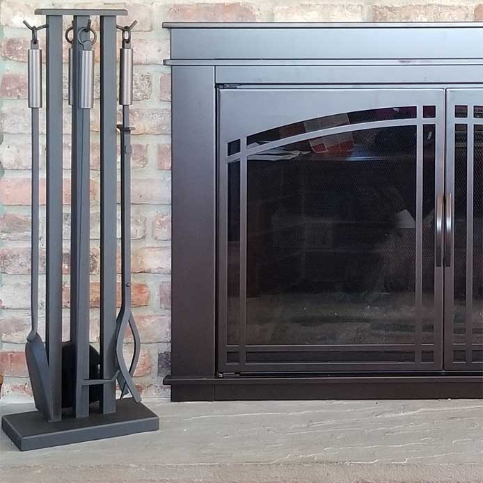 Pilgrim 32 Inch Contemporary Brushed Steel Fireplace Tool Set