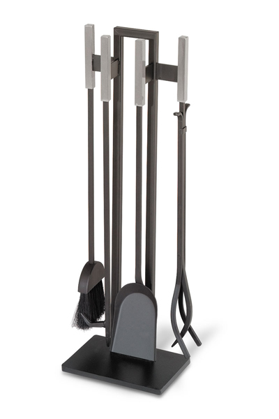 (Open Box Item) - Pilgrim Modern Fireplace Tool Set with Brushed Steel Handles