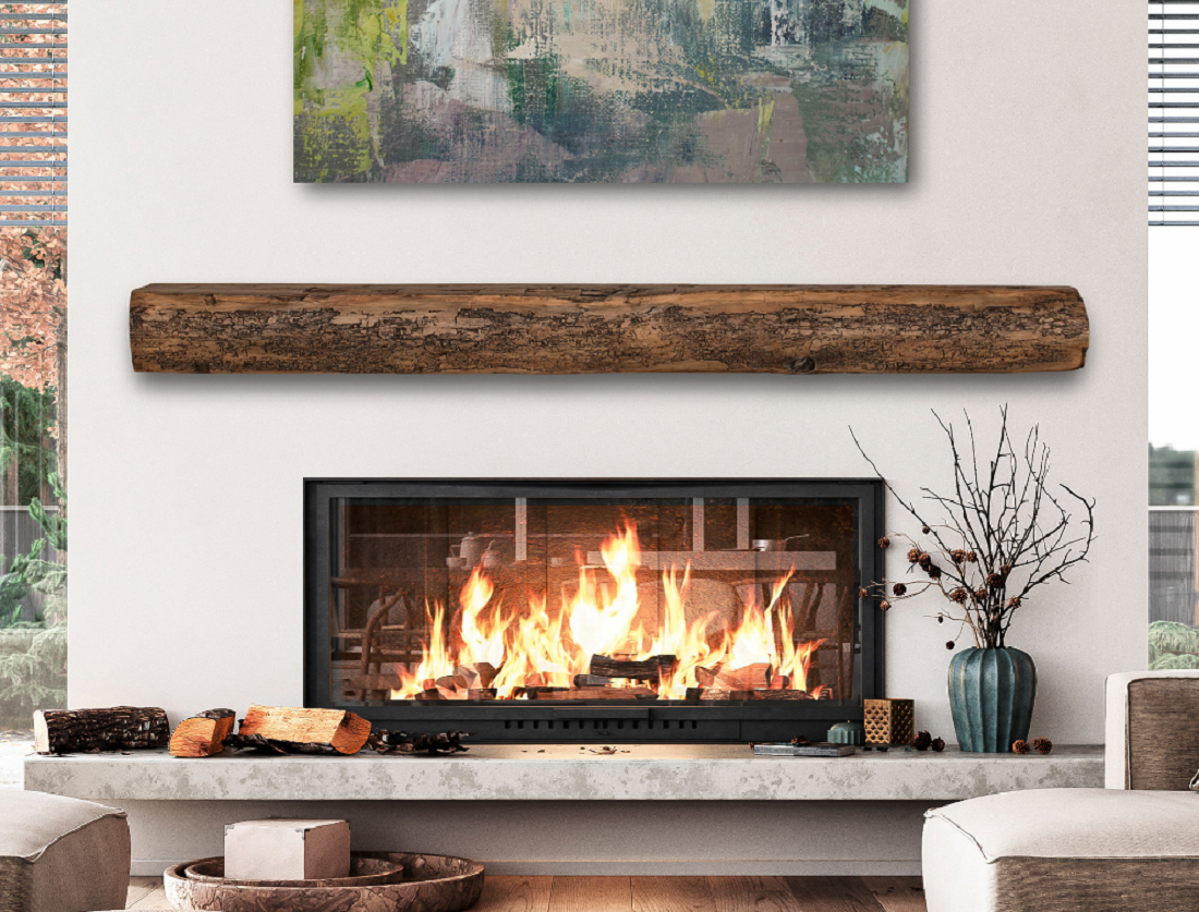 Pearl Fireplace Mantels 60 Inch Cumberland Live Edge Non-Combustible Fireplace Mantel Shelf