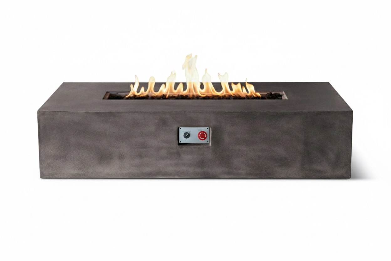 Pyromania Fire Features 72 Inch Brut Glass Fiber Reinforced Concrete Gas Fire Table