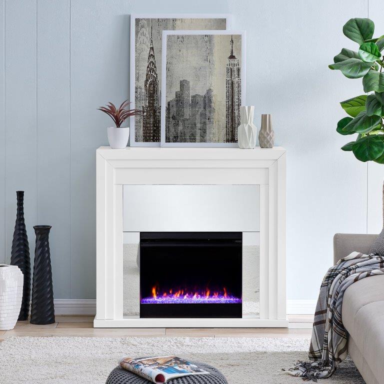 SEI 44 Inch Stadderly Changing Electric Fireplace with Mirrored Surround