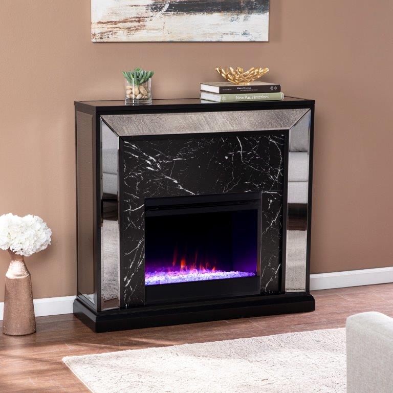 SEI 44 Inch Trandling Color Changing Electric Fireplace with Faux Stone Surround