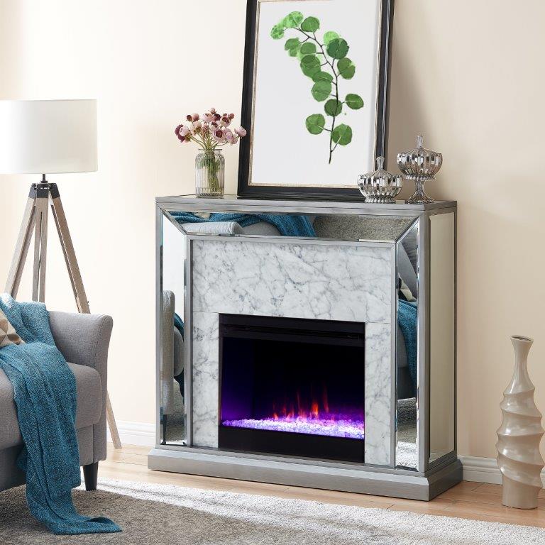SEI 44 Inch Trandling Color Changing Electric Fireplace with Faux Stone Surround