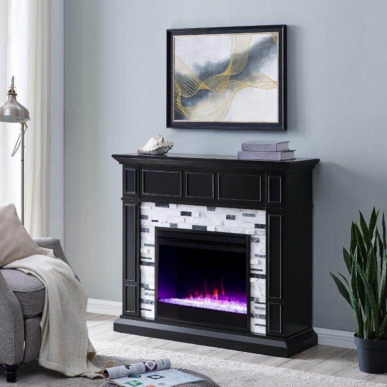 SEI 45 Inch Drovling Color Changing Electric Fireplace with Marble Mantel