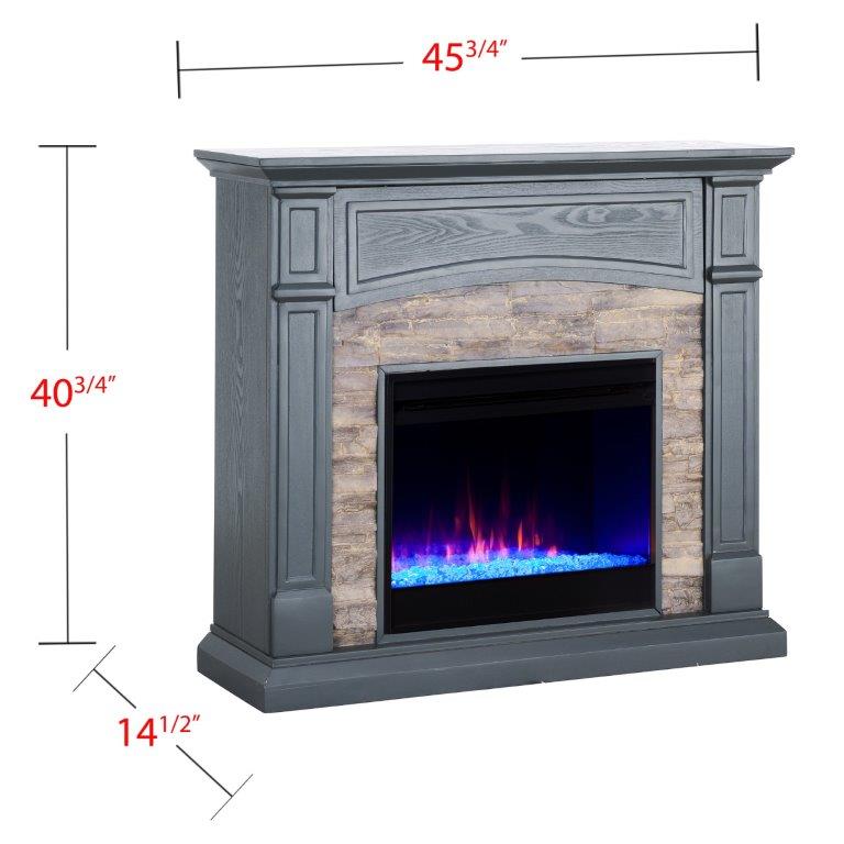 SEI 46 Inch Seneca Color Changing Electric Fireplace with Faux Stone Surround