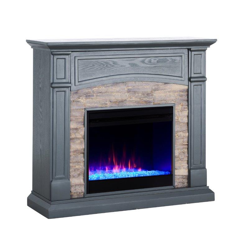 SEI 46 Inch Seneca Color Changing Electric Fireplace with Faux Stone Surround