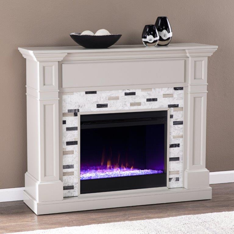 SEI 48 Inch Birkover Color Changing Electric Fireplace with Marble Surround