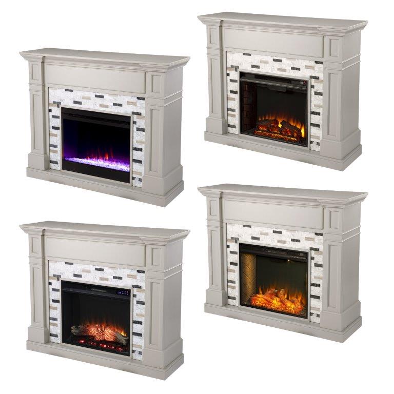 SEI 48 Inch Birkover Color Changing Electric Fireplace with Marble Surround