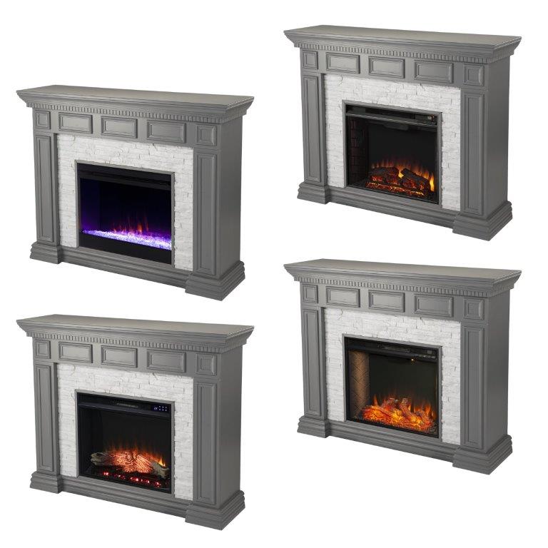 SEI 50 Inch Dakesbury Color Changing Electric Fireplace with Faux Stone Surround