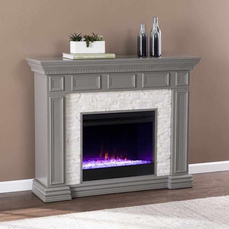 SEI 50 Inch Dakesbury Color Changing Electric Fireplace with Faux Stone Surround