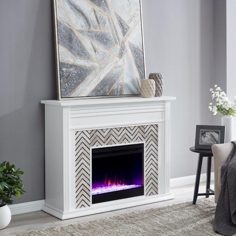 SEI 50 Inch Hebbington Color Changing Electric Fireplace with Marble Surround