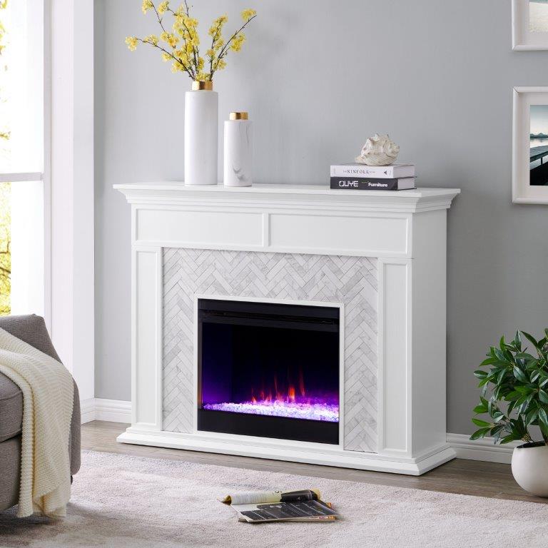 SEI 50 Inch Torlington Color Changing Electric Fireplace with Herringbone Surround