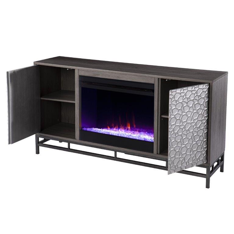 SEI 54 Inch Hollesborne Color Changing Electric Fireplace with Media Storage