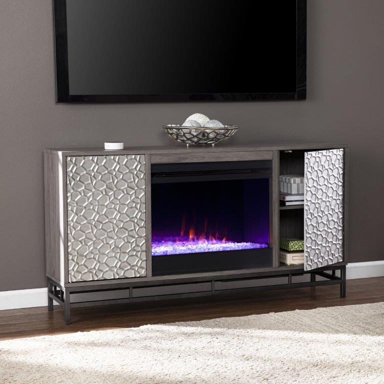 SEI 54 Inch Hollesborne Color Changing Electric Fireplace with Media Storage