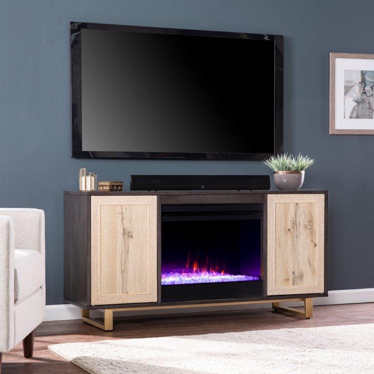 SEI 54 Inch Wilconia Electric Media Fireplace with Carved Details
