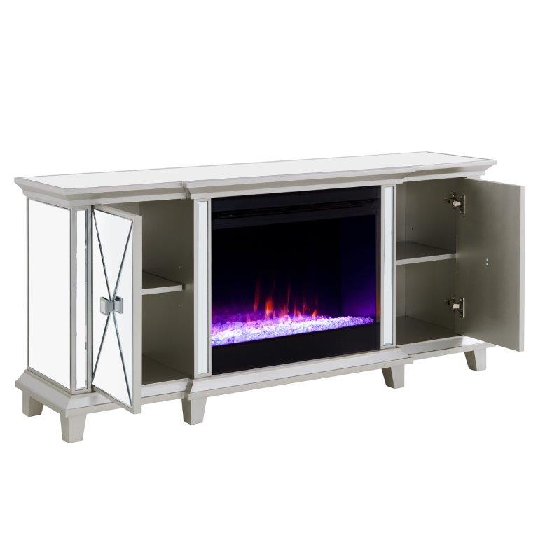 SEI 58 Inch Toppington Color Changing Electric Fireplace with Mirrored Media Center