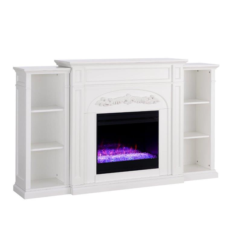 SEI 72 Inch Chantilly Color Changing Electric Fireplace with Bookcases