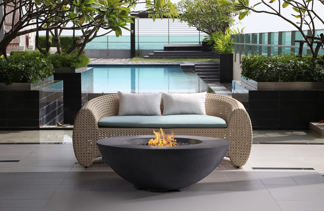 Pyromania Fire Features 41 Inch Round Shangri-La GFRC Gas Fire Bowl - Push Button Ignition