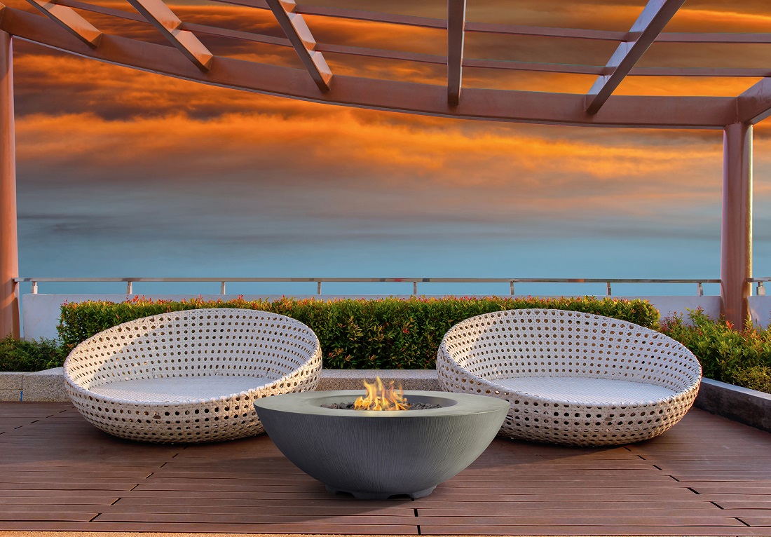 Pyromania Fire Features 41 Inch Round Shangri-La GFRC Gas Fire Bowl - Push Button Ignition