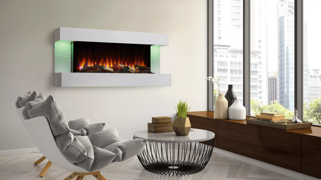 Simplifire 36 Inch Wall Mounted Electric Fireplace with Format Floating Mantel