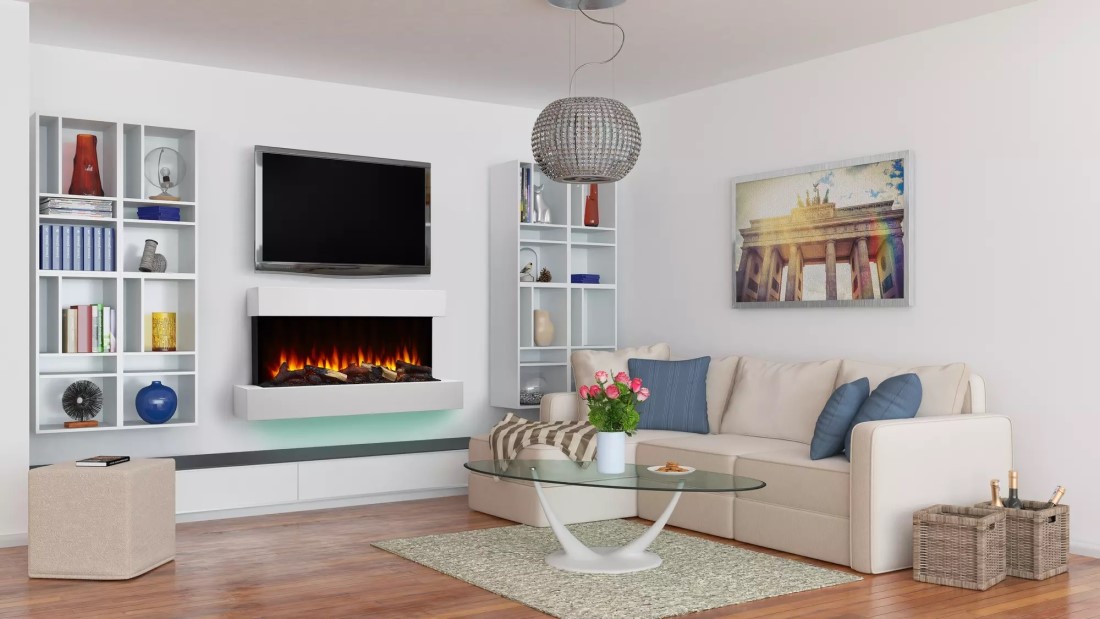 Simplifire 36 Inch Wall Mounted Electric Fireplace with Format Floating Mantel