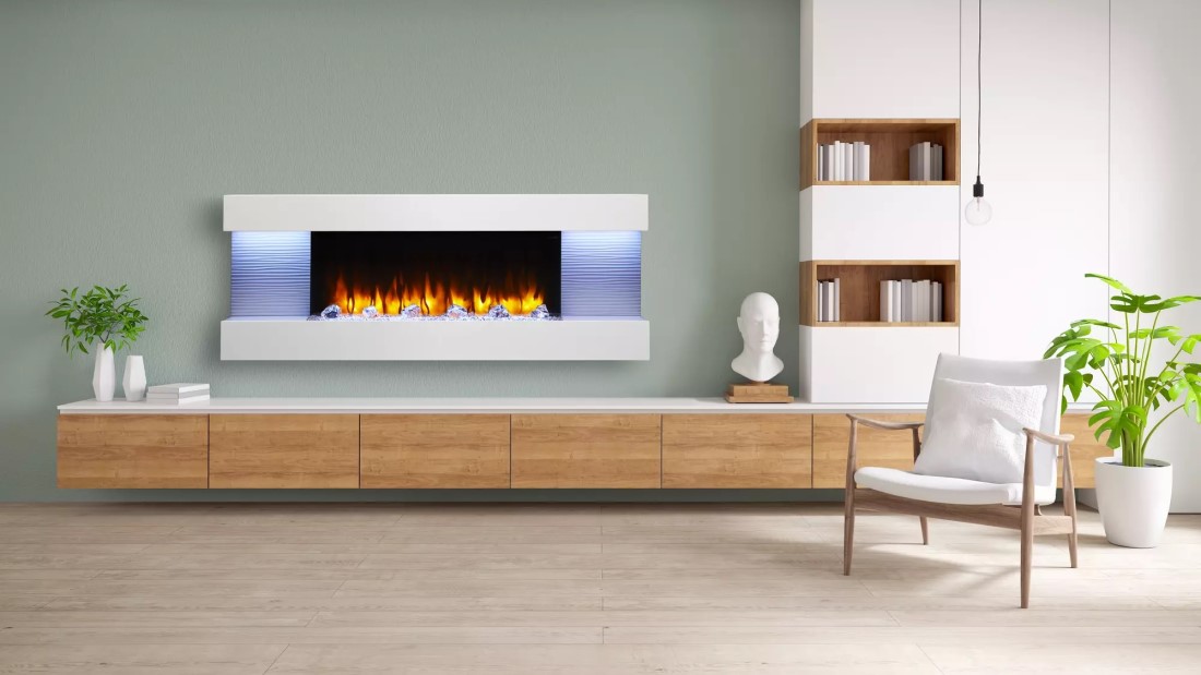 Simplifire 36 Inch Wall Mounted Electric Fireplace with Format Floating Mantel